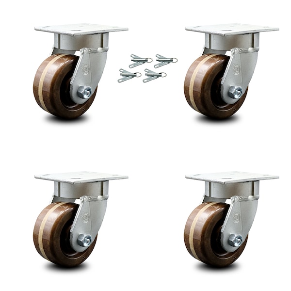 4 Inch Kingpinless High Temp Phenolic Wheel Swivel Caster Set with Swivel Locks